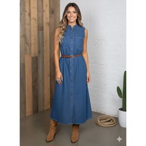 SUN BELT VINTAGE DENIM CONCERT FESTIVAL WESTERN CASUAL COASTAL MAXI DRESS